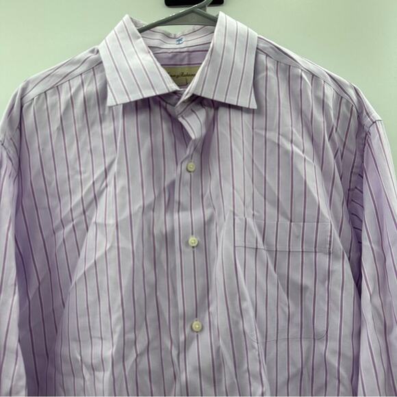 Tommy Bahama 100% Cotton Purple Striped Button Down Shirt Size 17 (32-33) - Picture 2 of 10